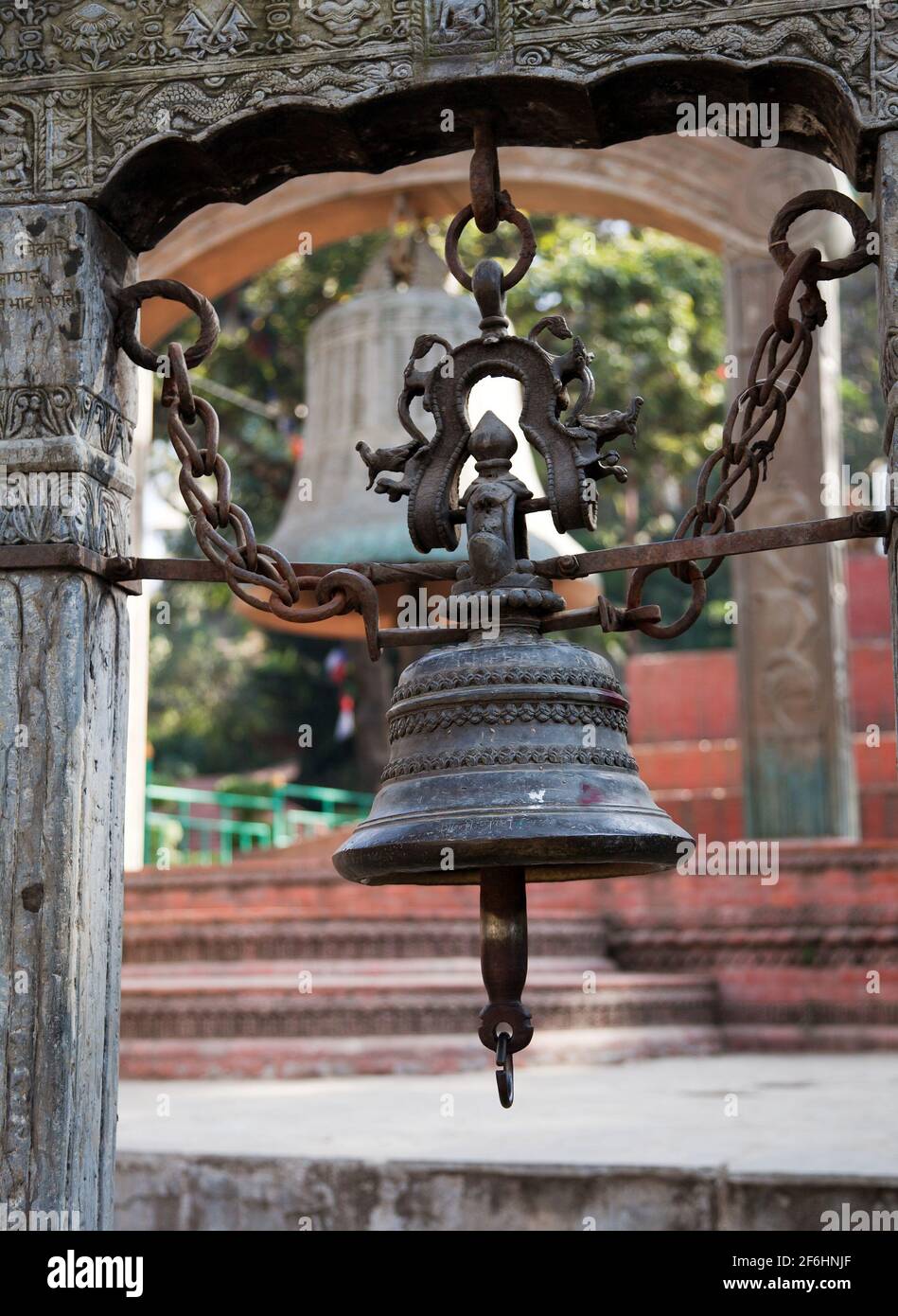 Glocke in Swayambhunath Stupa - Kathmandu - Nepal Stockfoto