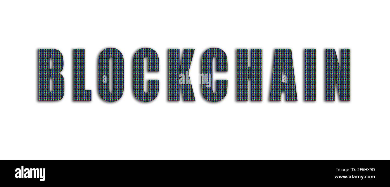 Blockchain-Text mit oled-Bildschirm-Makromuster Stockfoto