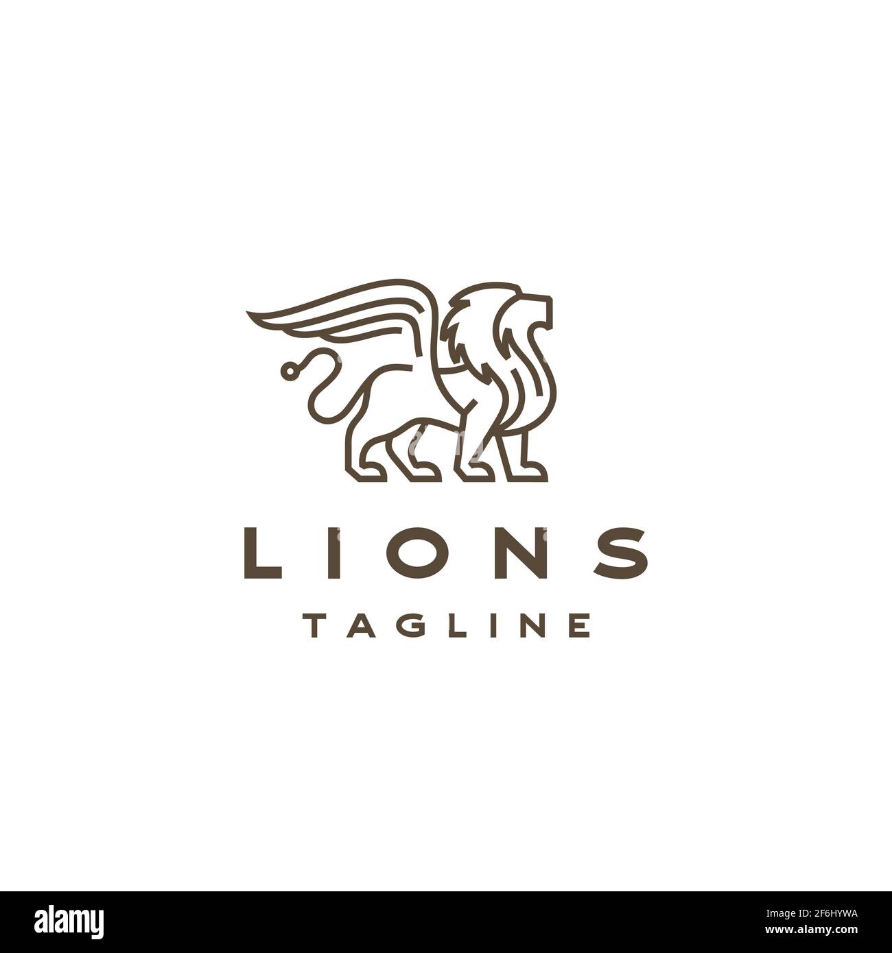 Linie Kunst Löwe mit Flügel Logo Design-Vorlage Stock Vektor