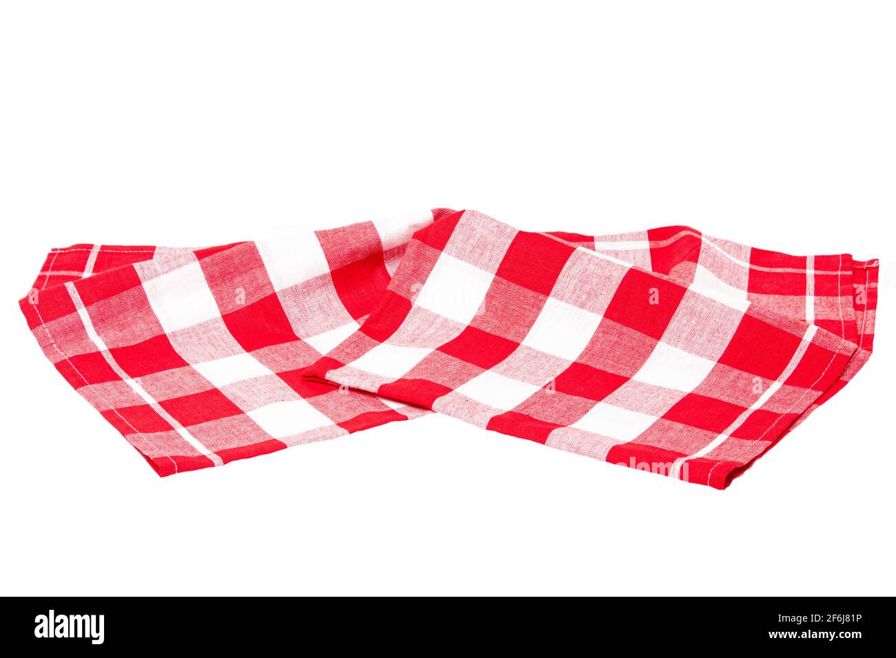 Nahaufnahme einer rot weiss kariert Serviette oder Tischdecke Textur auf weißem Hintergrund. Zubehör für die Küche. Stockfoto