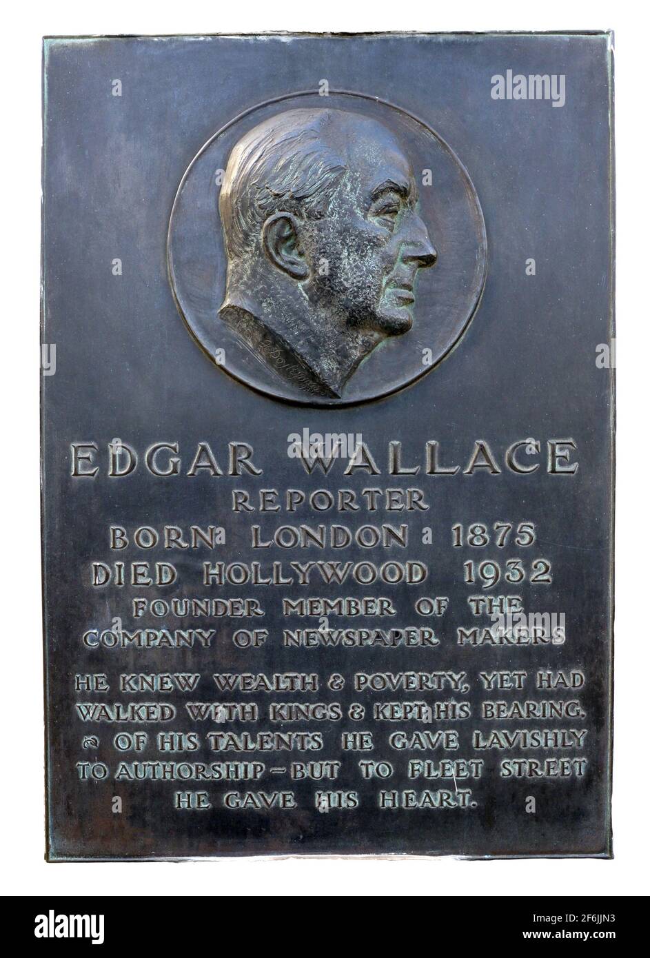 London, England, Großbritannien. Gedenktafel für Edgar Wallace im Ludgate Circus, EC4: „Edgar Wallace, Reporter. Geboren 1875 In London. Gestorben In Hollywood 1932. Foundde Stockfoto