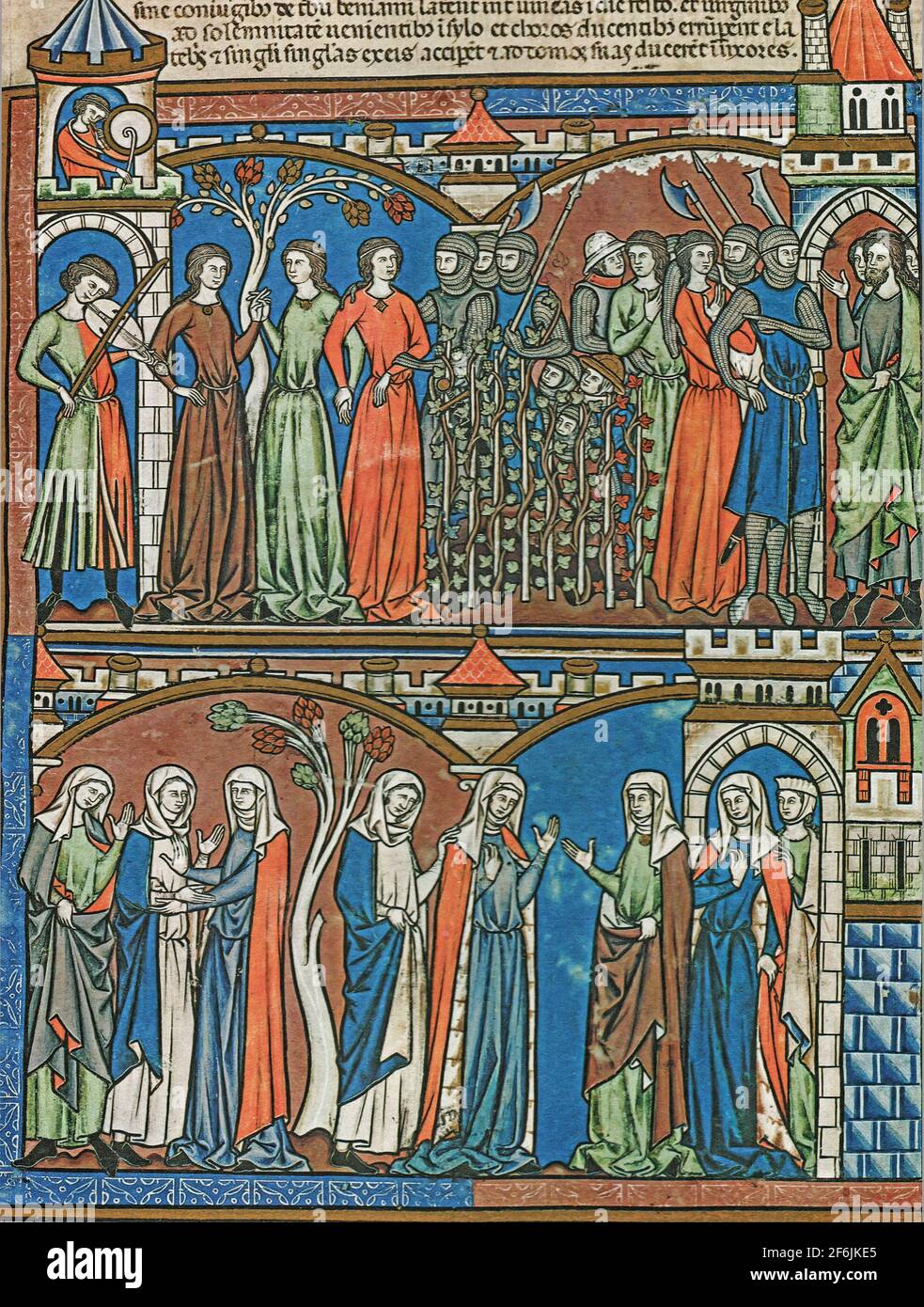 Morgan Bible - Benjaminiten nehmen Frauen von Shiloh zu Frauen, 1240-1250 Stockfoto