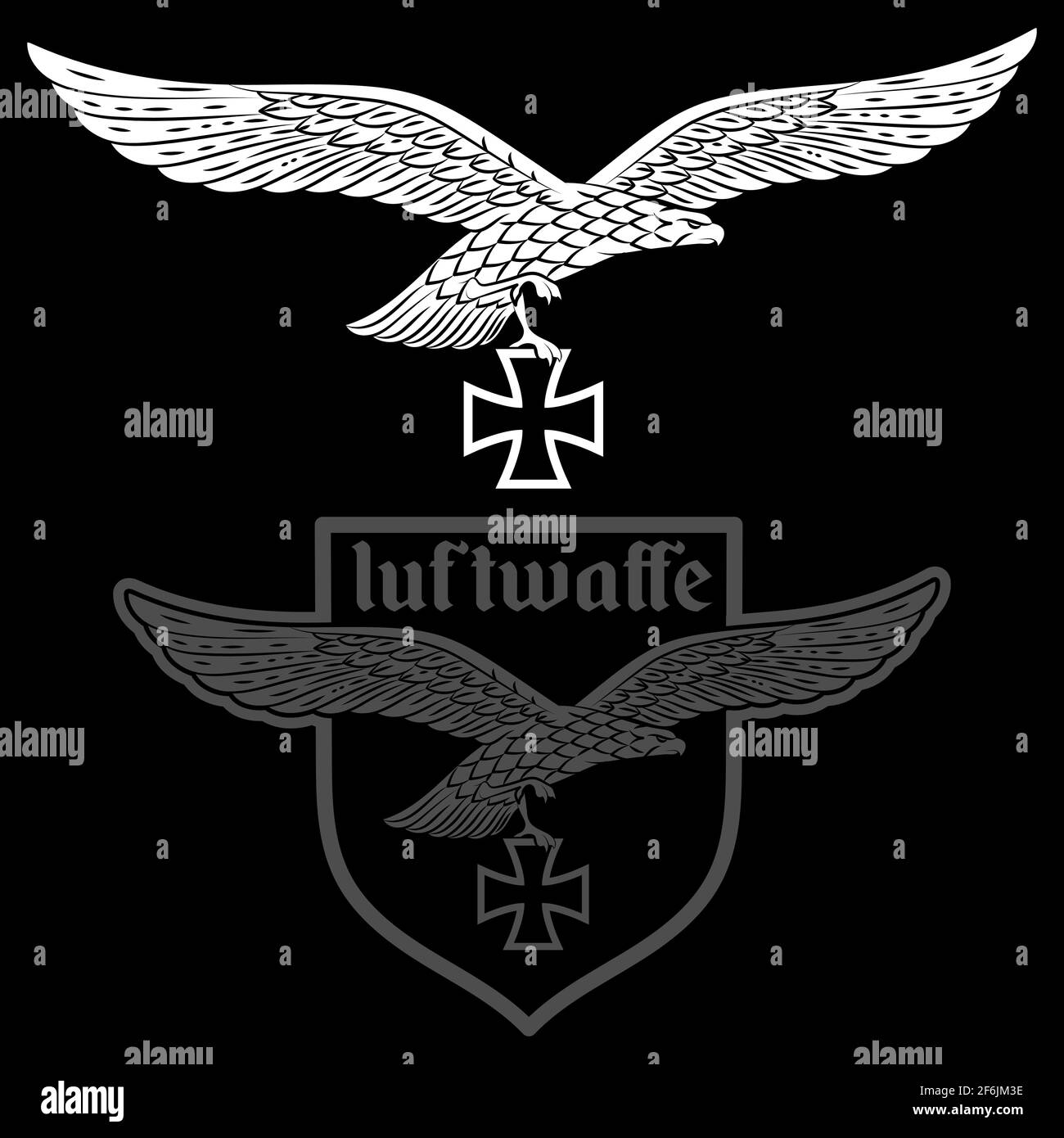 Abzeichen der deutschen Luftwaffe. Adler mit ausgestreckten Flügeln und eisernem Kreuz Stock Vektor