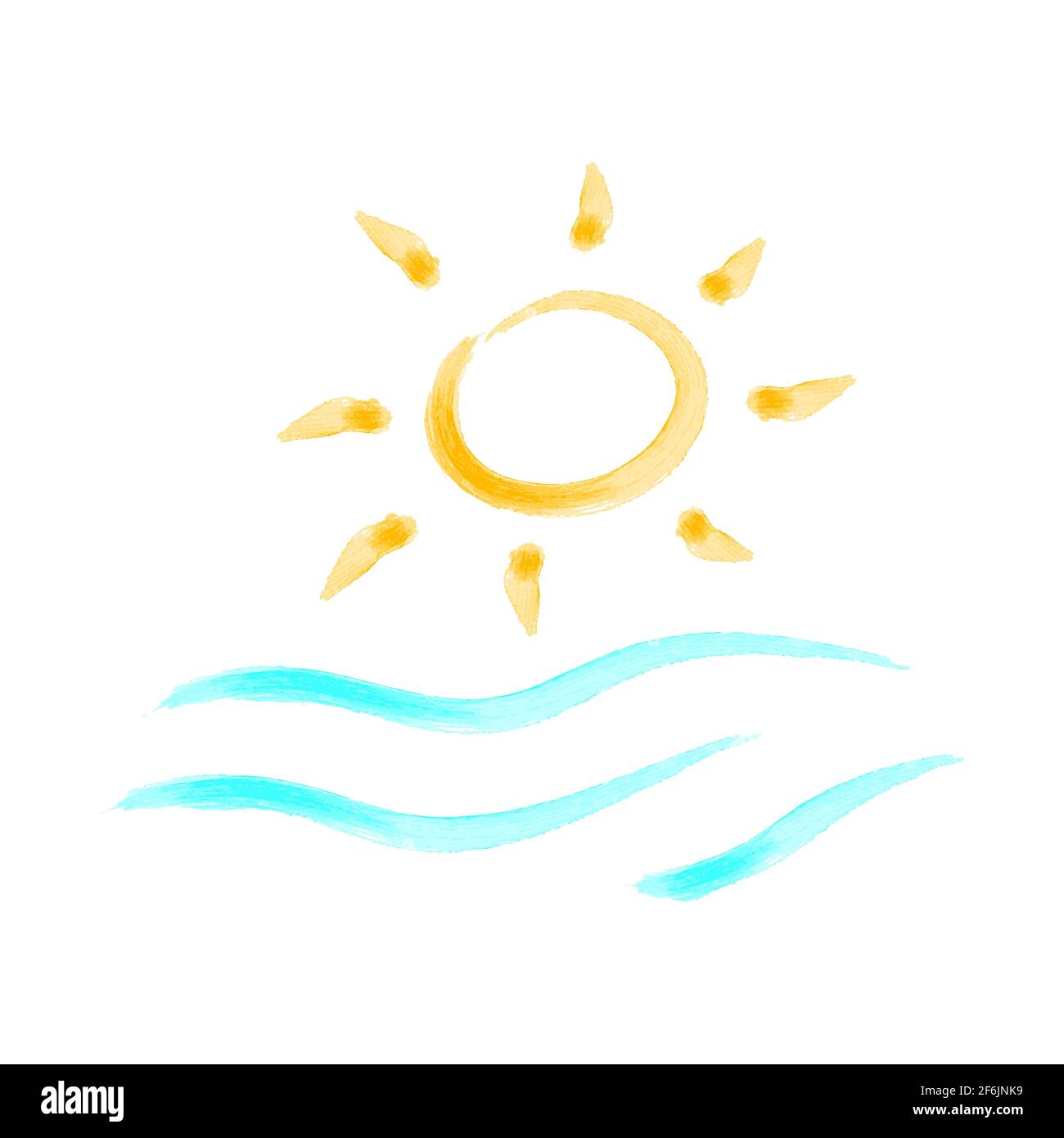 Sonne und Meer Aquarell. Sonnenaufgang über dem Meer. Stock Vektor