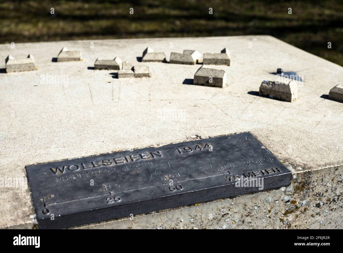 Das Geisterdorf Wollseifen, gelegen im Vogelsang Militärtrainingsgebiet, Eifel Nationalpark, Deutschland. Die ehemalige Siedlung wurde evakuiert Stockfoto