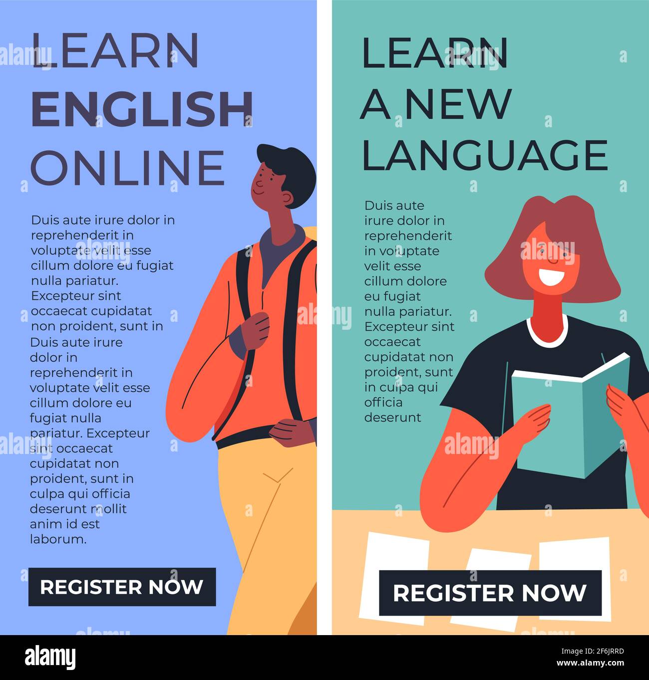 Lernen sie englisch online, neues Sprachbanner auf der Website Stock Vektor