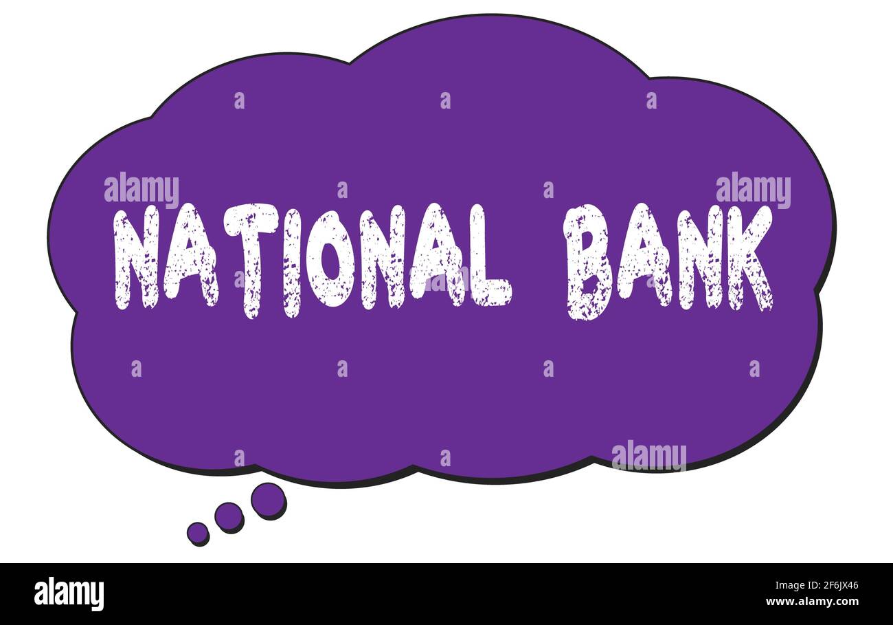 Text der NATIONALBANK über eine violette Gedankenwolke. Stockfoto
