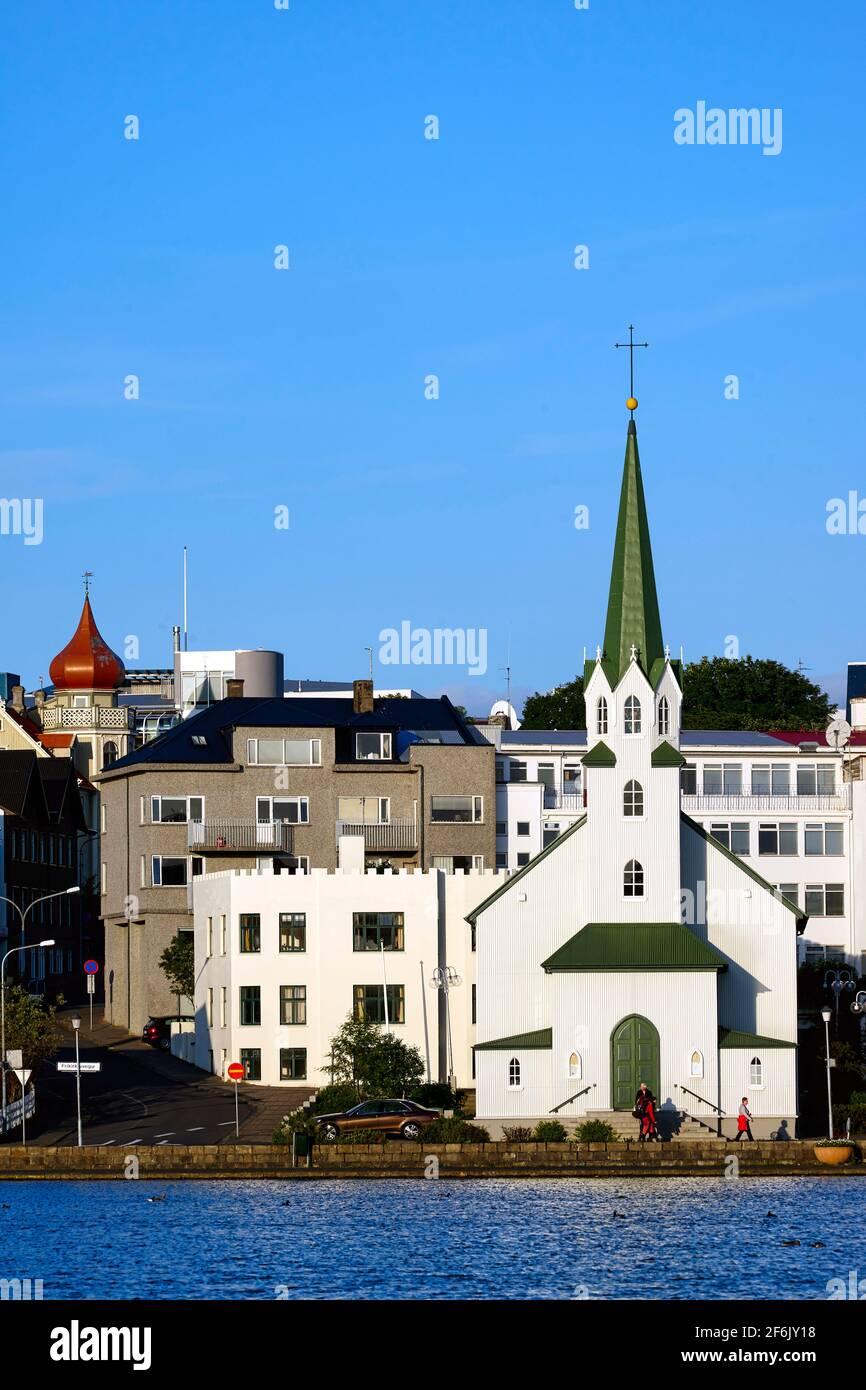 Stadtbild von Reykjavik am See Tjornin. Island Stockfoto