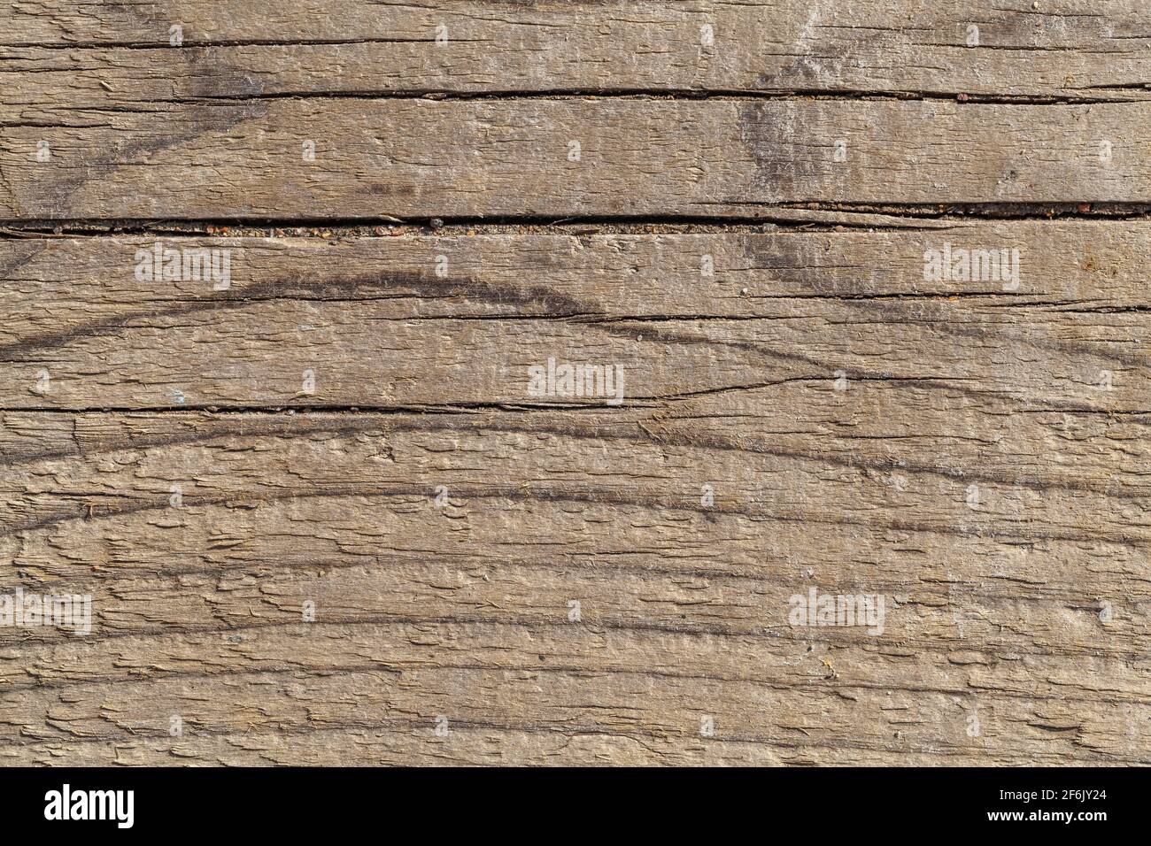Raue Holzboden Hintergrundstruktur, Nahaufnahme Foto von unfarbigen Planke mit Rissen Stockfoto