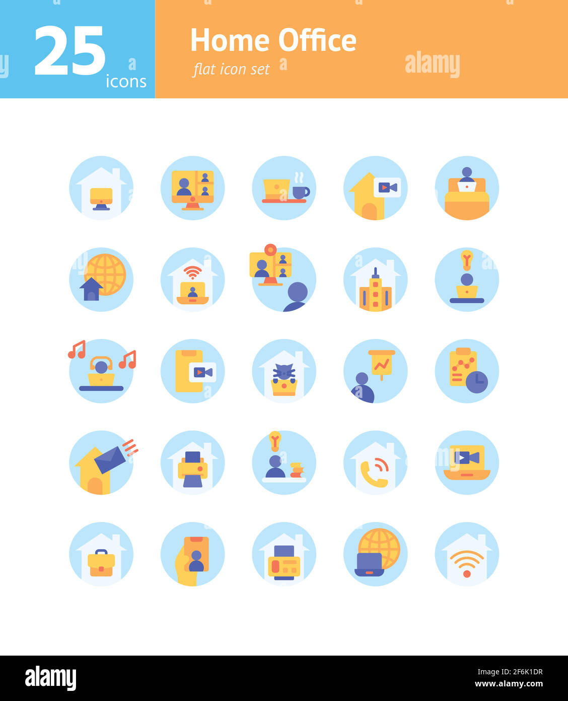 Flaches Icon-Set für das Home Office. Vektor und Illustration. Stock Vektor