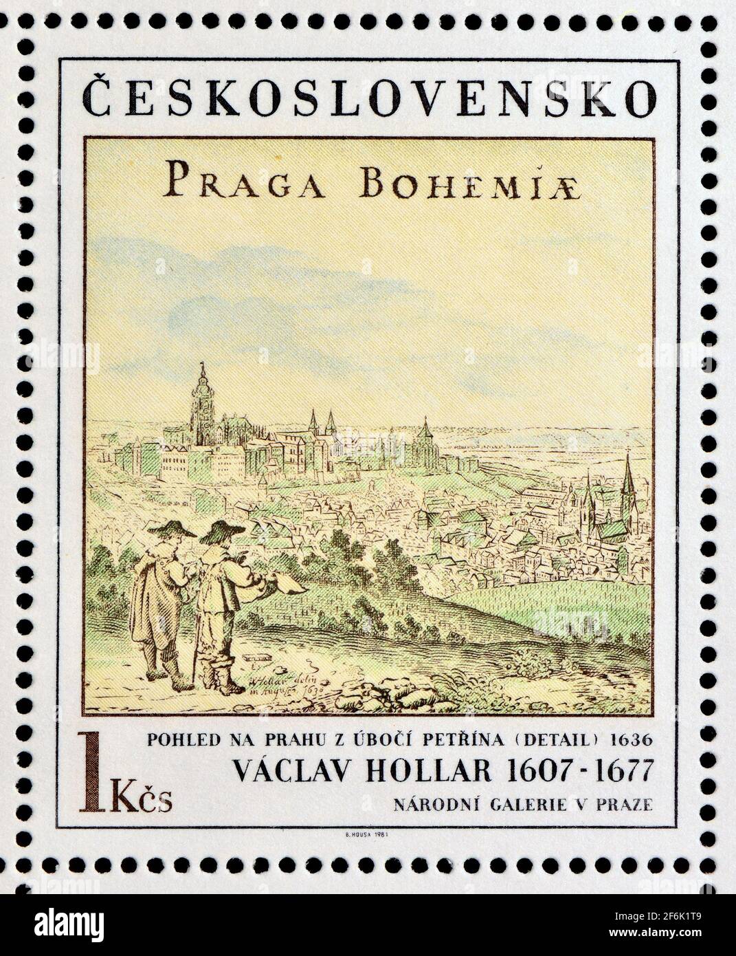 Tschechoslowakische Briefmarke (1981): Ansicht von Prag vom Petrinberg (1636) von Vaclav Hollar (1607-1677) Stockfoto