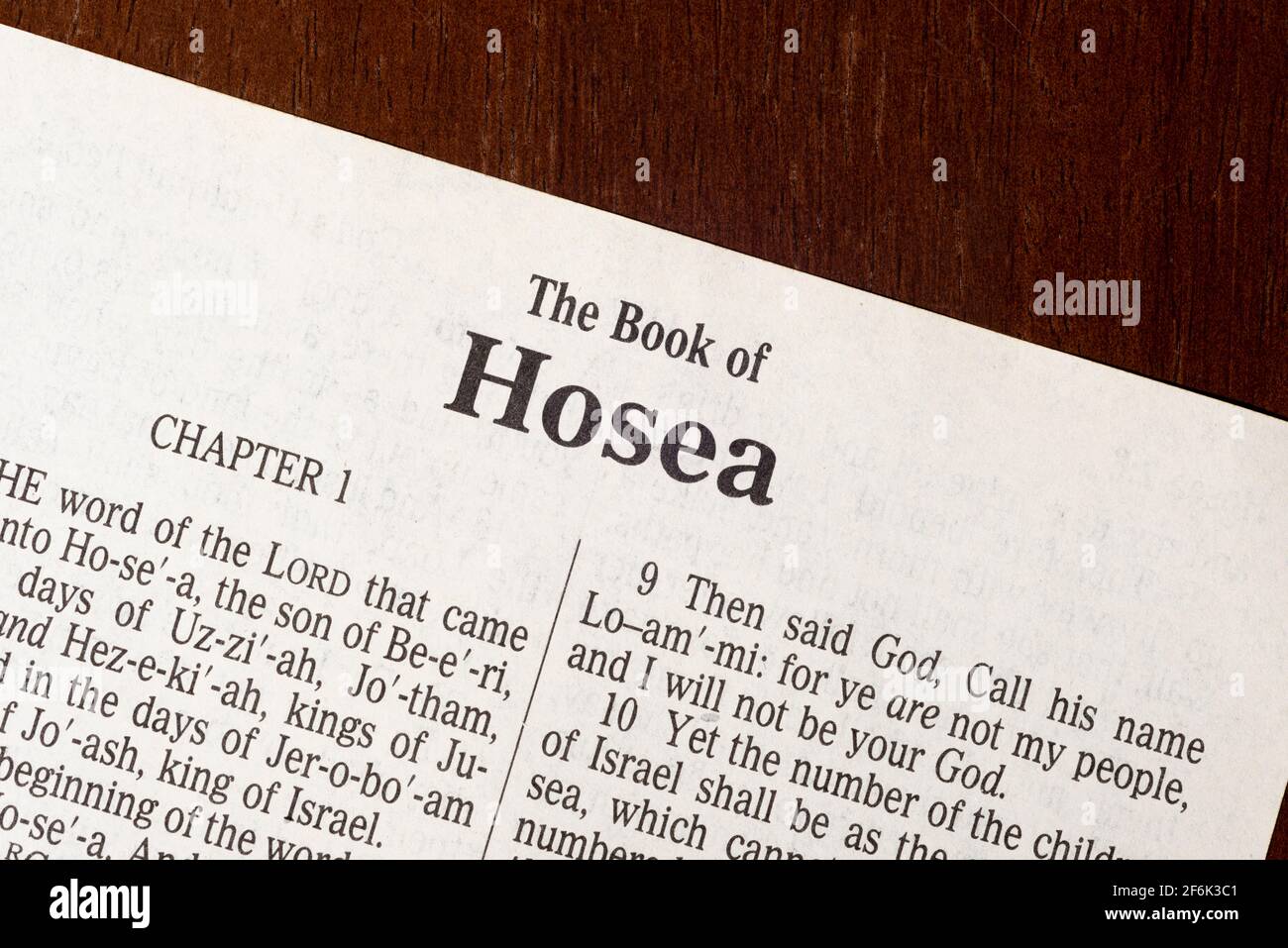 Dies ist die King James Bibel, die 1611 übersetzt wurde. Es gibt keine Urheberrechte. Titelseite des Buches Hosea Stockfoto