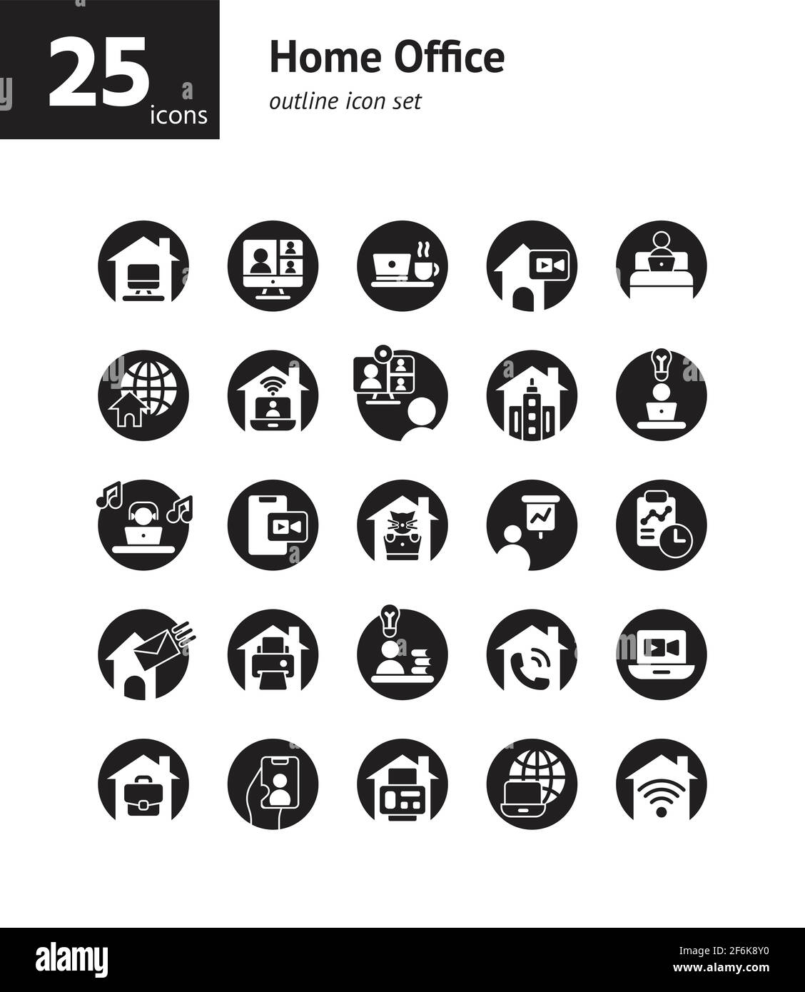 Durchgehende Symbole für das Home Office. Vektor und Illustration. Stock Vektor