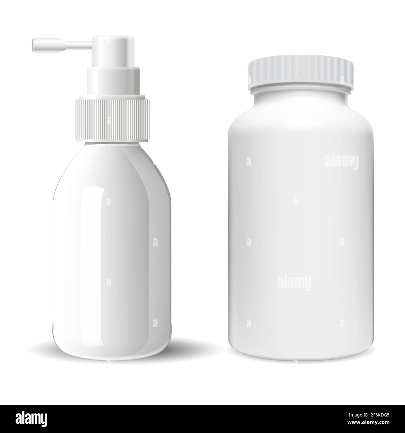 Flasche mit Supplement pill. Hals Spray medizinische Flasche. Abbildung des Behälters der Spritze. Pharmazeutische Tablette Glas, antibiotische Kapsel Produkt. Nase aller Stock Vektor
