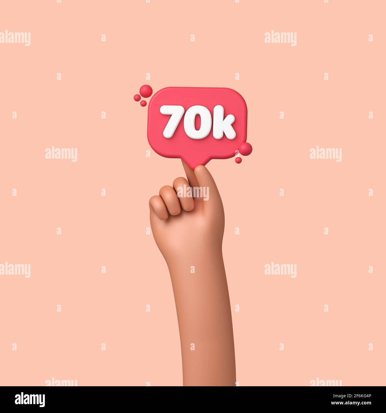 Hand hält ein 70.000 Social-Media-Follower-Banner-Label. 3D-Rendering Stockfoto