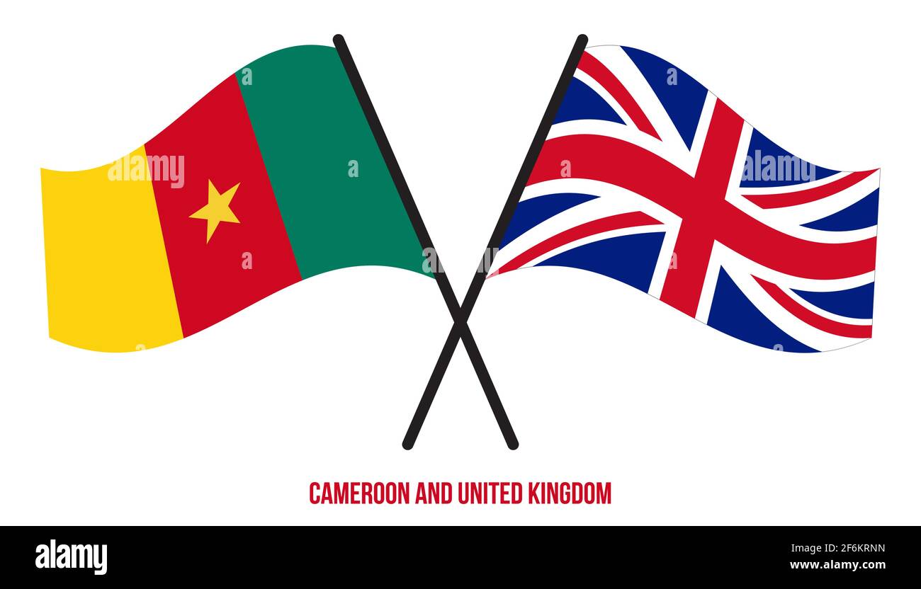 Kamerun und Großbritannien Flaggen gekreuzt Flat Style. Offizieller Anteil. Richtige Farben. Stock Vektor