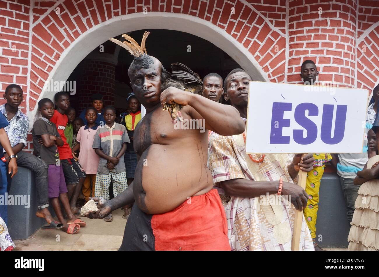 ESU-Anbeter beim Olojo Festival, Osun State, Nigeria. Stockfoto