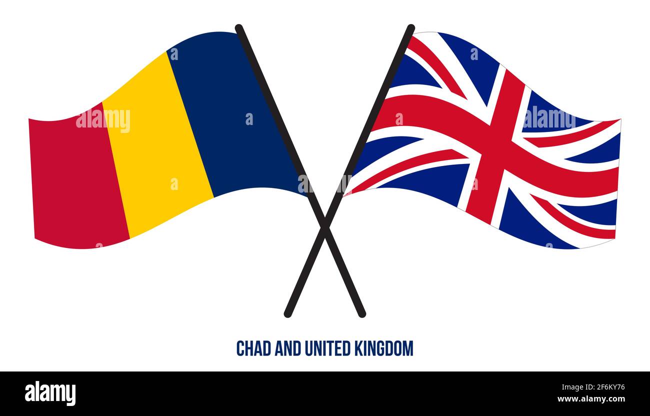 Chad und Großbritannien Flaggen gekreuzt Flat Style. Offizieller Anteil. Richtige Farben. Stock Vektor
