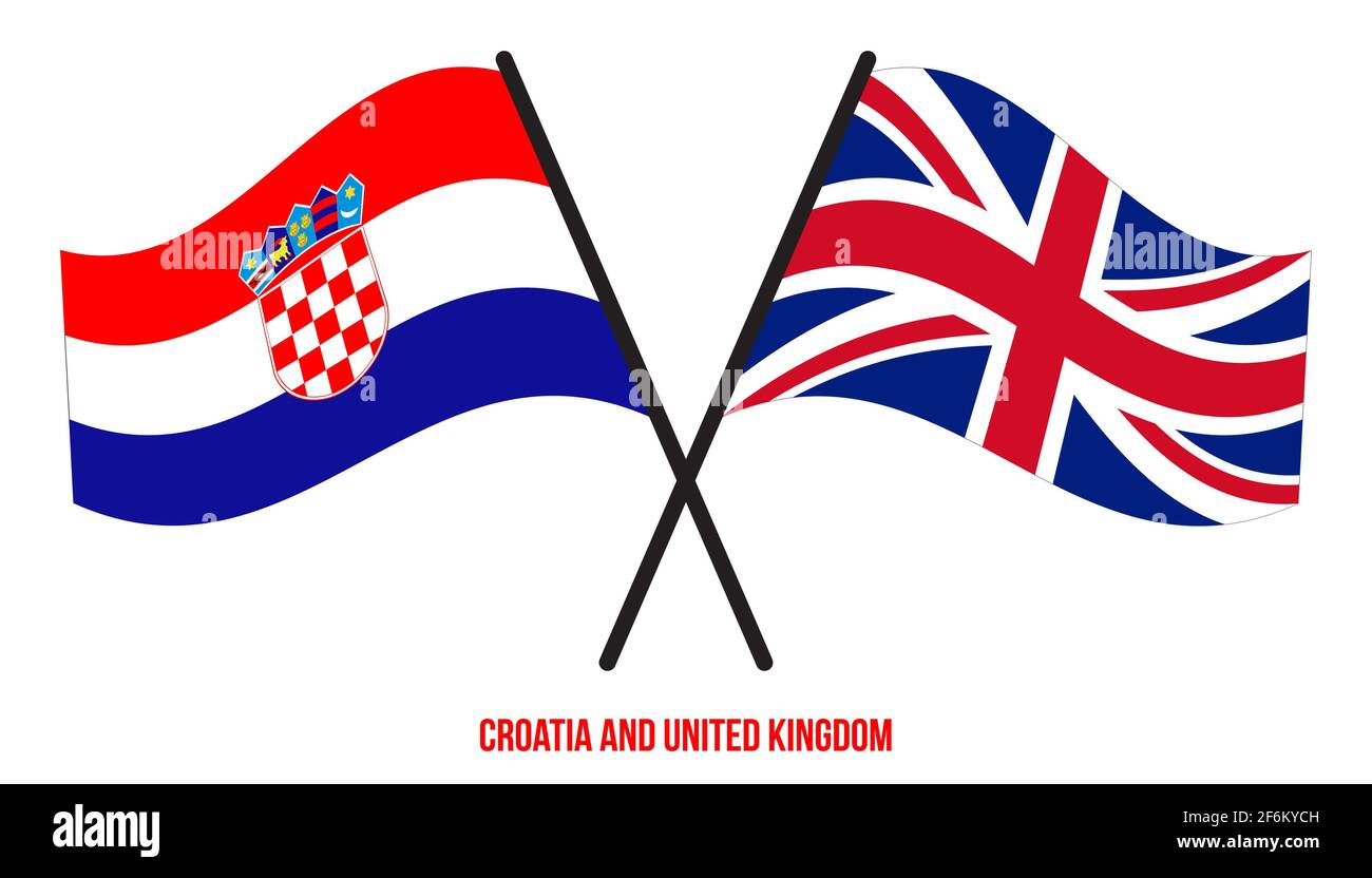 Kroatien und Großbritannien Flaggen gekreuzt Flat Style. Offizieller Anteil. Richtige Farben. Stock Vektor