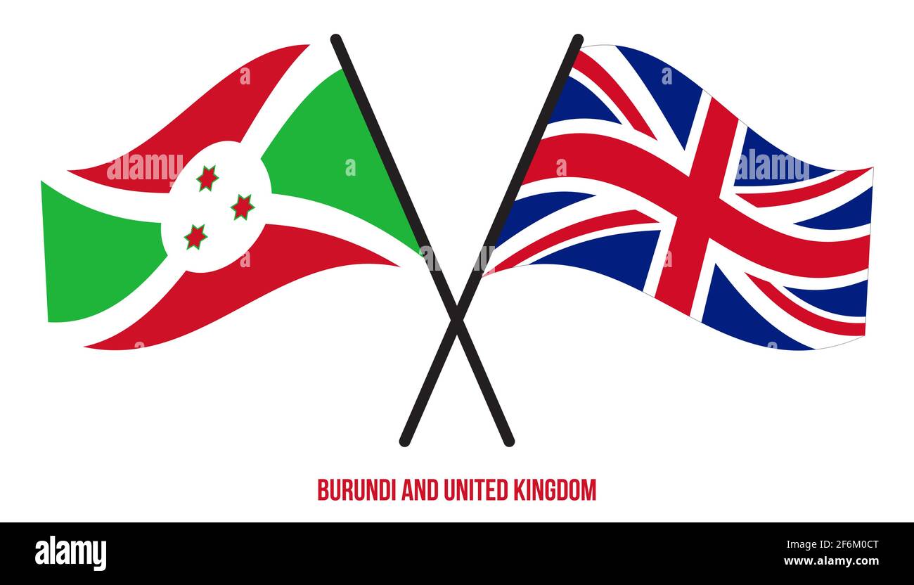 Burundi und Großbritannien Flaggen gekreuzt Flat Style. Offizieller Anteil. Richtige Farben. Stock Vektor