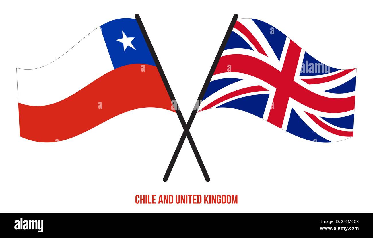 Chile und Großbritannien Flaggen gekreuzt Flat Style. Offizieller Anteil. Richtige Farben. Stock Vektor