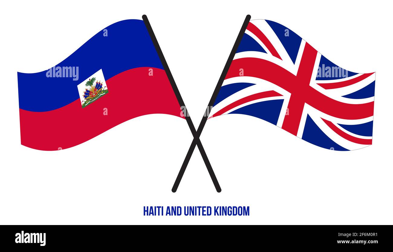 Haiti und Großbritannien Flaggen gekreuzt und winken Flat Style. Offizieller Anteil. Richtige Farben. Stock Vektor