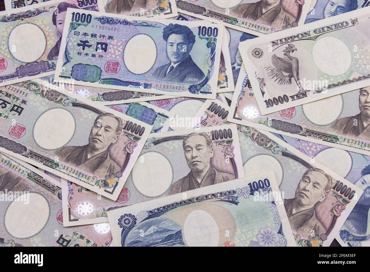 Japanische Währungsnotizen Hintergrund, Finanzgeschäft von japanischem Geld. Stockfoto