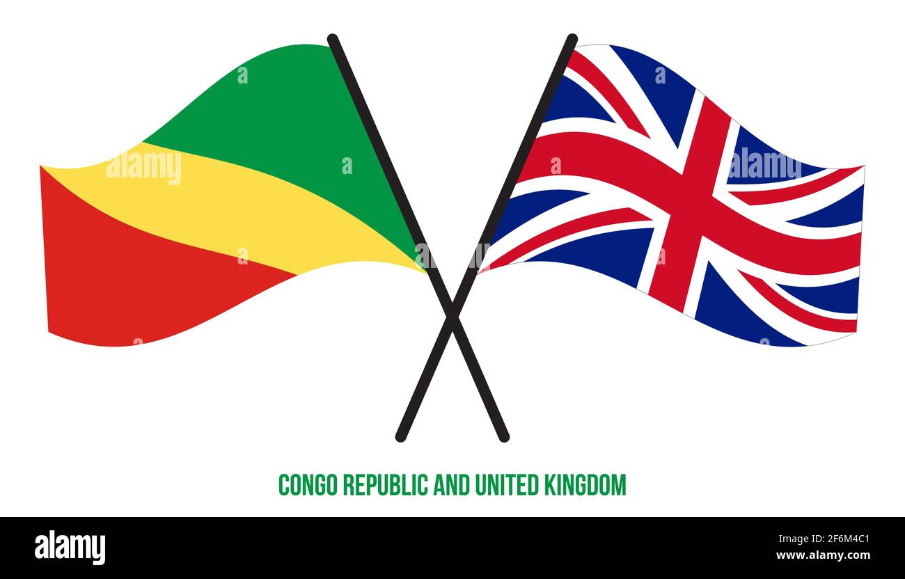 Kongo Republik und Großbritannien Flaggen gekreuzt Flat Style. Offizieller Anteil. Richtige Farben. Stock Vektor