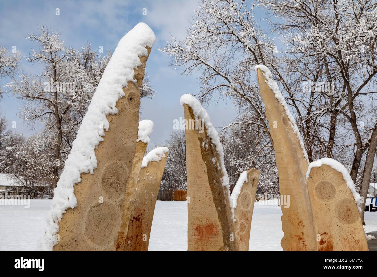 Wheat Ridge, Colorado - EINE öffentliche Kunstinstallation, „Sweet Grass Dance“ von Nancy Lovendahl, im Anderson Park. Die Skulptur stellt überdimensional süß dar Stockfoto