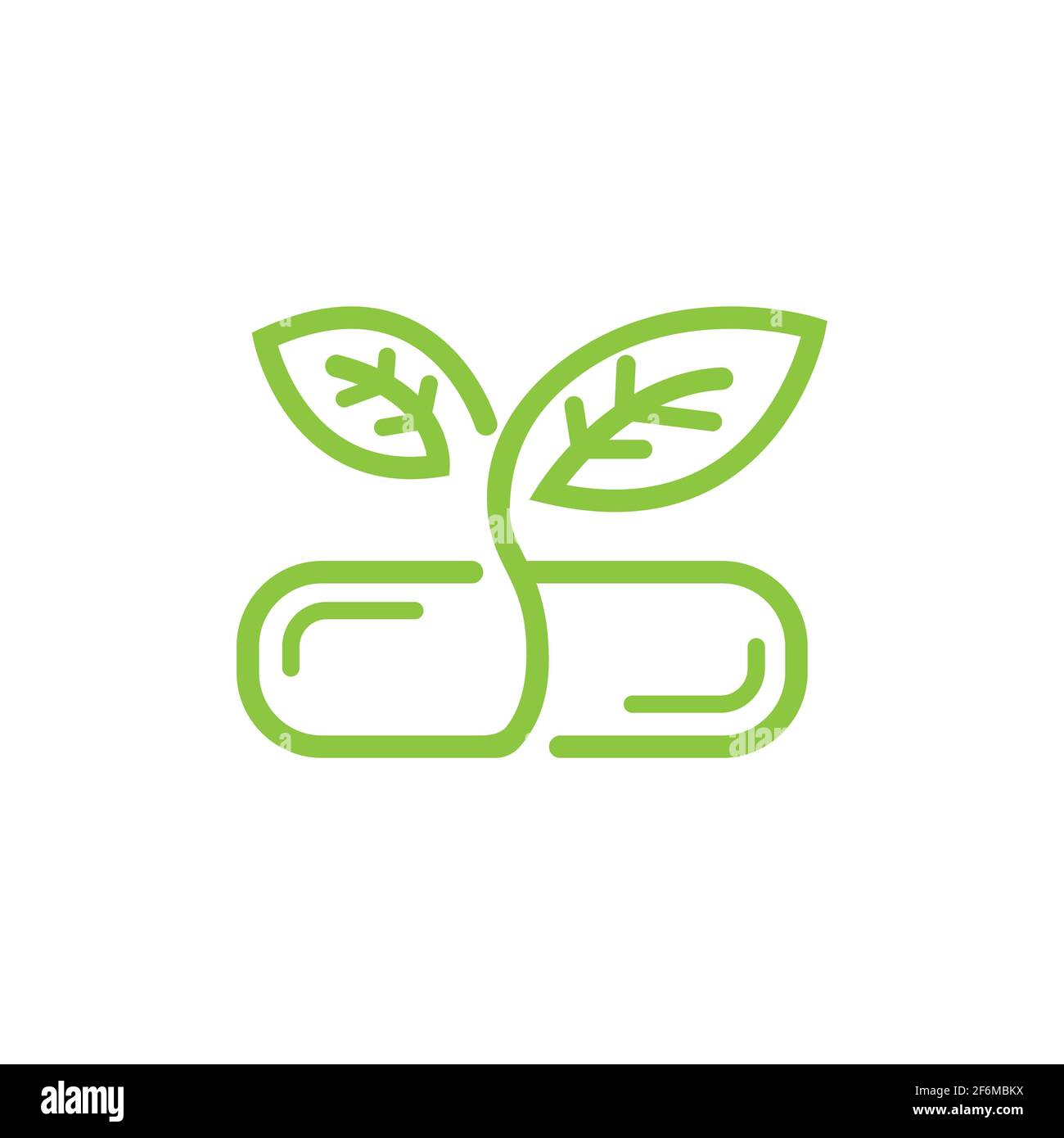 Pflanzliche Nahrung Ergänzung Logo Design Vektor Bild. Kapsel mit Blättern oder Pflanze mit Kine Art Design Stil für pflanzliche Nahrung Vitamin oder suplement Logo con Stock Vektor