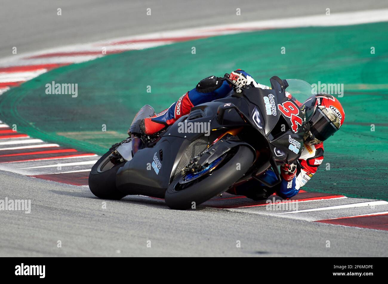 Circuit de Barcelona Catalunya, Barcelona, Spanien. April 2021. FIM Superbike World Championship Testing; Jonas Folger vom Bonovo MGM Team in Aktion mit dem WorldSBK BMW M 1000 RR Credit: Action Plus Sports/Alamy Live News Stockfoto