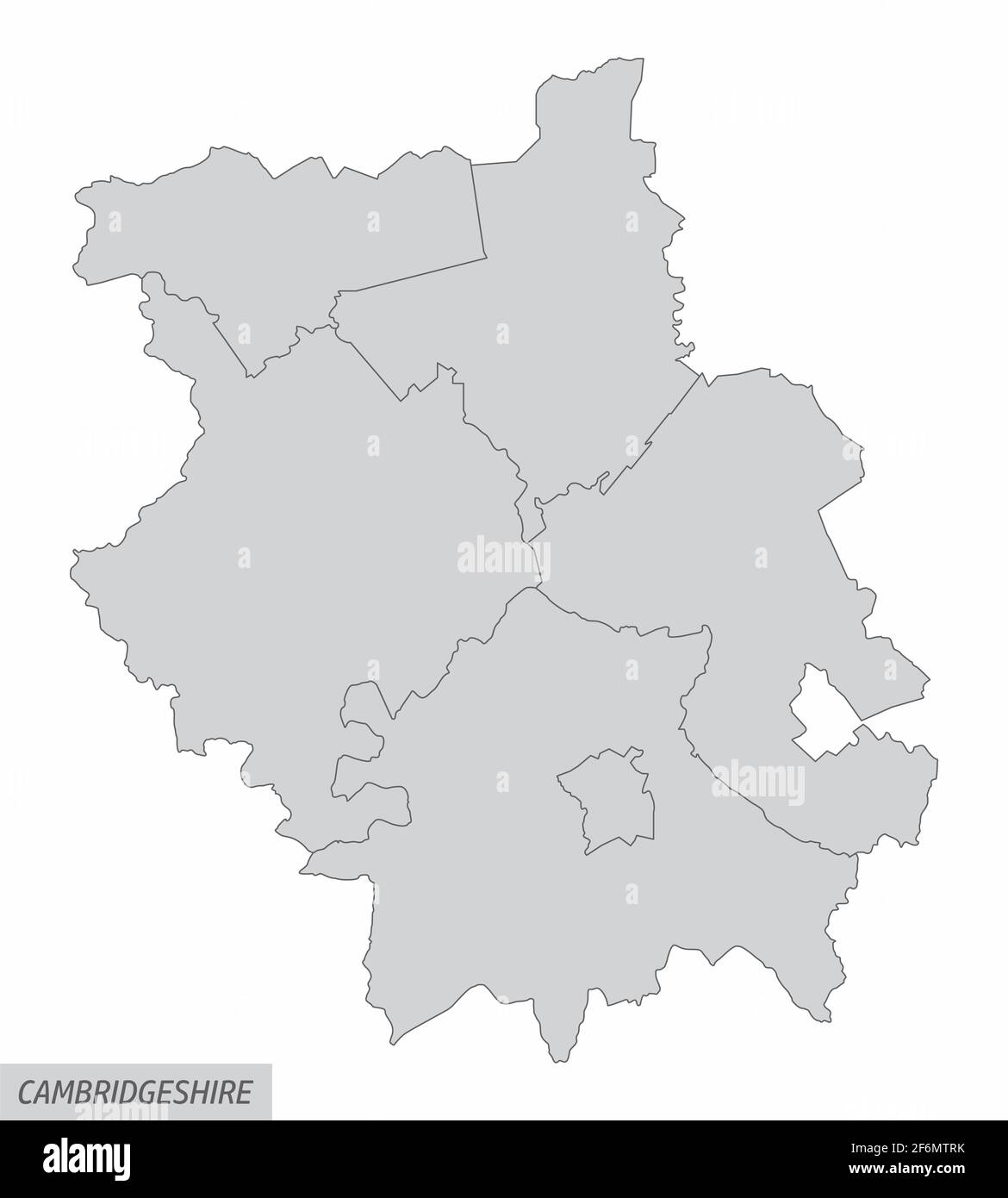 Die Cambridgeshire Grafschaft isolierte Karte in Bezirken, England geteilt Stock Vektor