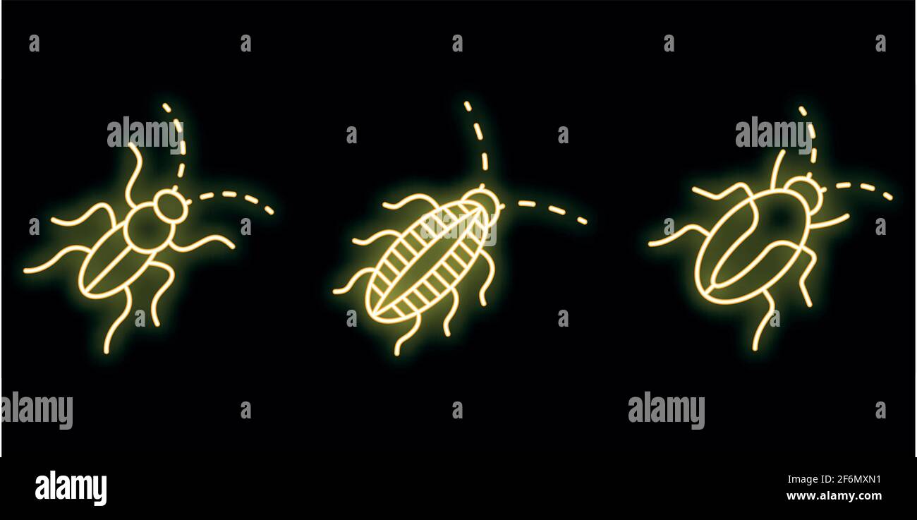 Kakerlaken-Symbole eingestellt. Umreißen Satz von Schabe Vektor-Symbole Neonfarbe auf schwarz Stock Vektor