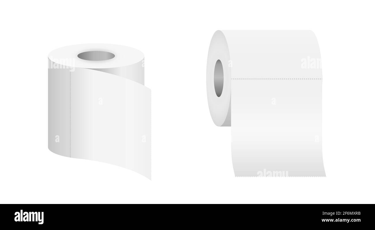 Realistische Toilettenpapierrollen. Leeres weißes 3d-Papierband. Vektorgrafik isoliert auf Weiß. Stock Vektor