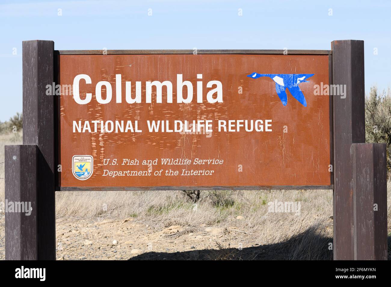 Othello, WA, USA - 31. März 2021; Columbia National Wildlife Refuge Schild in der Nähe von Othello Washington State Stockfoto