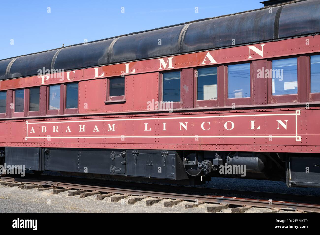 Othello, WA, USA - 31. März 2021; Abraham Lincoln Pullman wird in Othello, Washington, ausgestellt. Dies ist der älteste funktionierende US-Eisenbahnwaggon Stockfoto