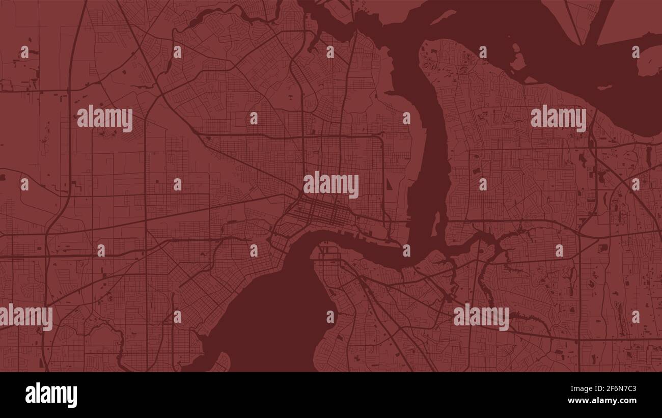 Rote Vektor Hintergrund Karte, Jacksonville Stadtgebiet Straßen und Wasserkartographie Illustration. Breitbild-Proportion, digitale Flat-Design-Streetmap. Stock Vektor