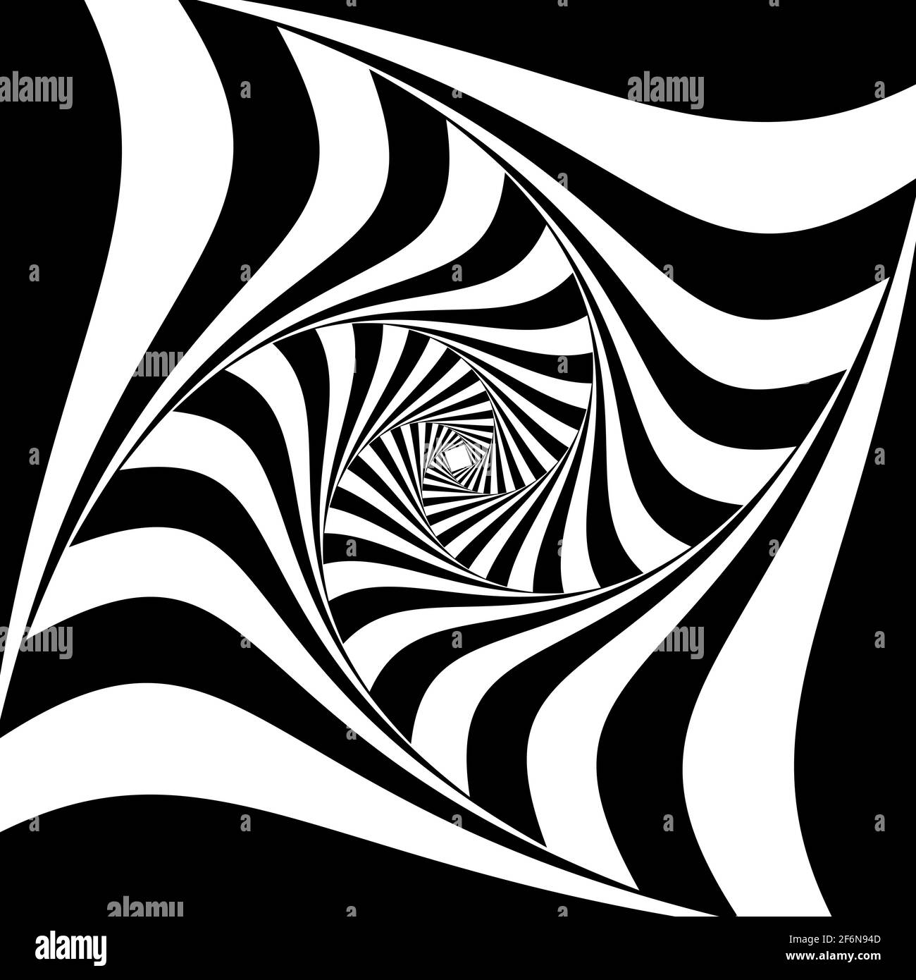 Opart, optische Kunst geometrische Illustration mit Rotation, Spirale, Wirbel, Twirl verzerren, Verformungseffekt. Radiale Hypnose, hypnotische Themen illustrati Stock Vektor