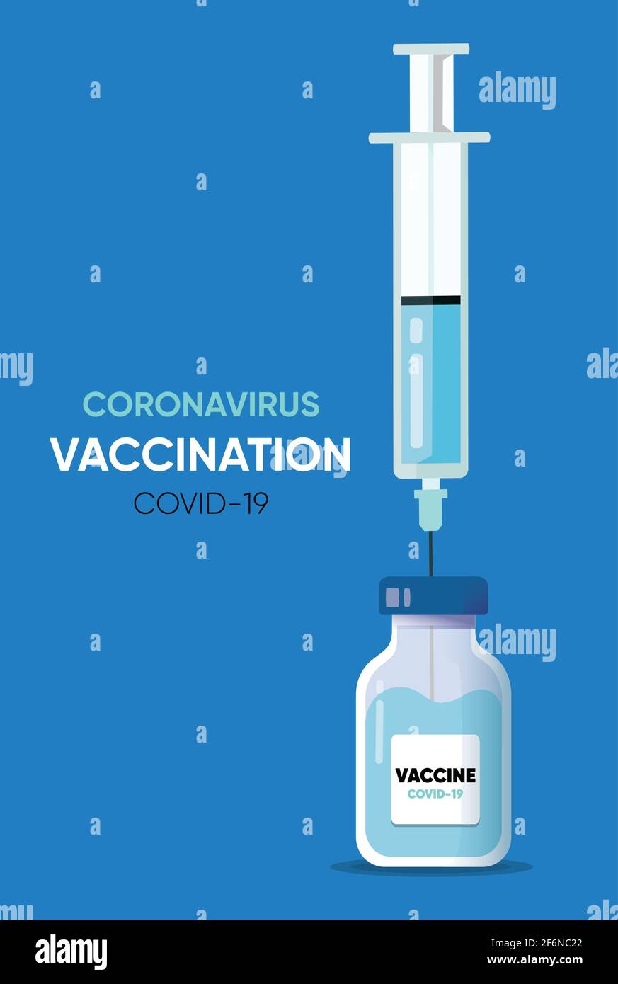 Banner „Vacctination“. Spritze mit Impfstoffflasche für Coronavirus. Virenschutzkonzept. Moderne Vektorgrafik. Covid-19-Impfstoff-Poster Stock Vektor