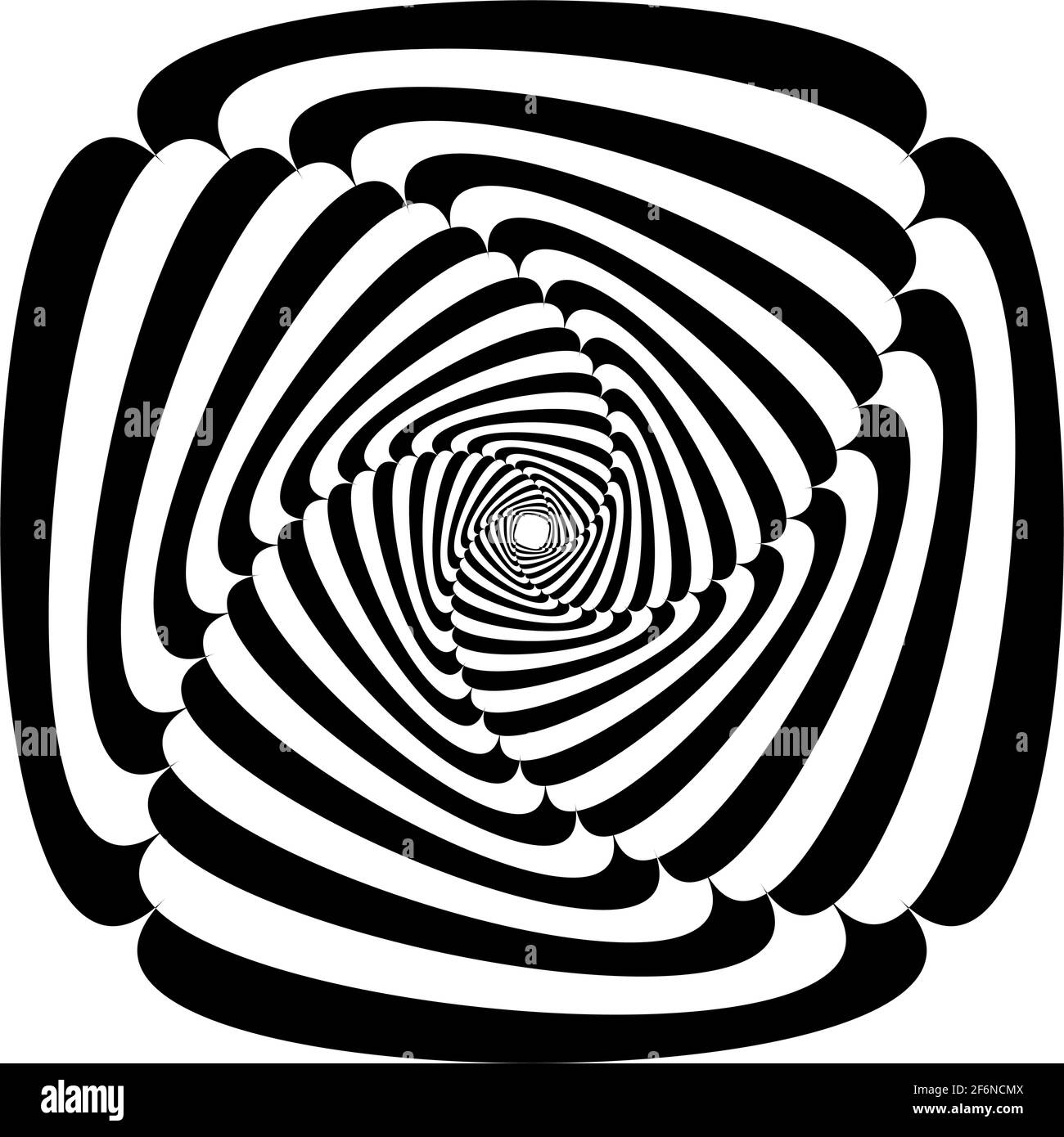 Opart, optische Kunst geometrische Illustration mit Rotation, Spirale, Wirbel, Twirl verzerren, Verformungseffekt. Radiale Hypnose, hypnotische Themen illustrati Stock Vektor