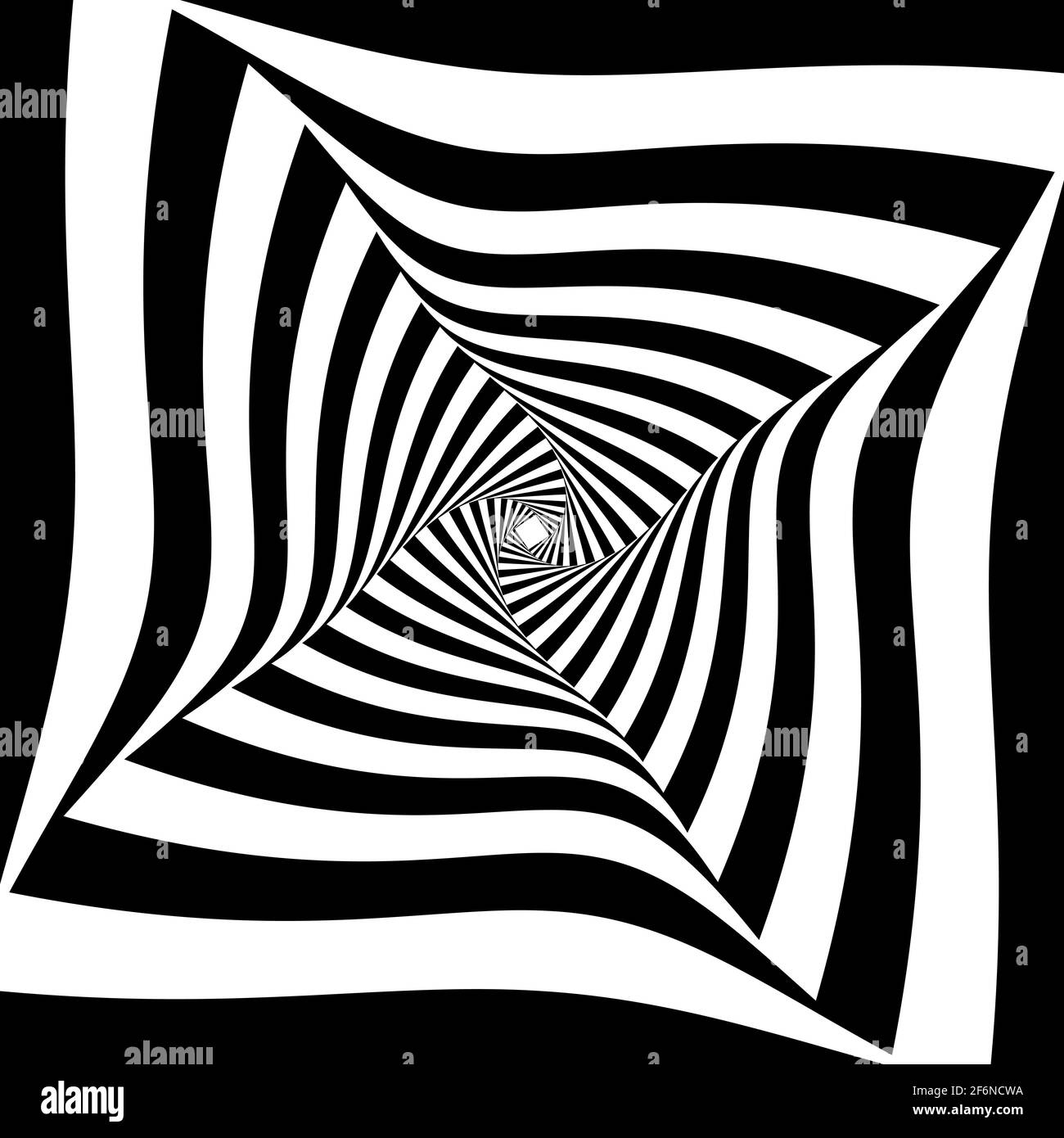 Opart, optische Kunst geometrische Illustration mit Rotation, Spirale, Wirbel, Twirl verzerren, Verformungseffekt. Radiale Hypnose, hypnotische Themen illustrati Stock Vektor