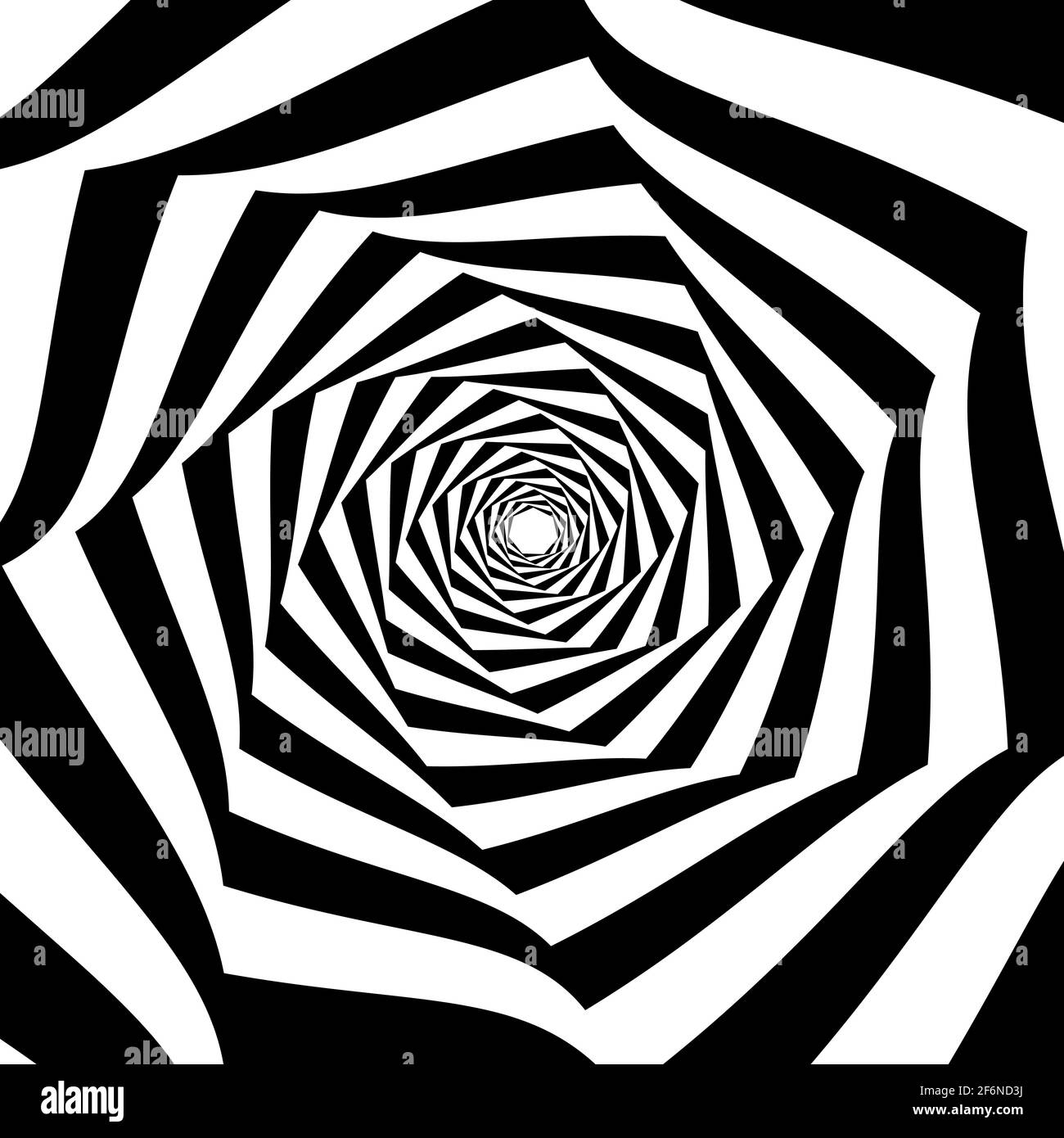 Opart, optische Kunst geometrische Illustration mit Rotation, Spirale, Wirbel, Twirl verzerren, Verformungseffekt. Radiale Hypnose, hypnotische Themen illustrati Stock Vektor