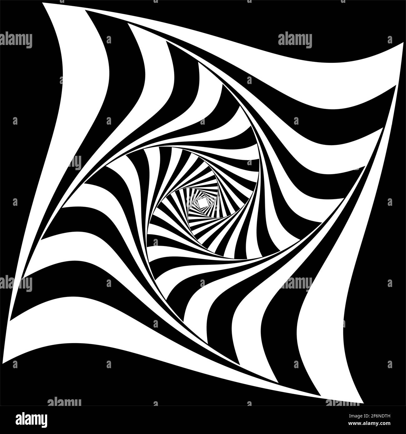 Opart, optische Kunst geometrische Illustration mit Rotation, Spirale, Wirbel, Twirl verzerren, Verformungseffekt. Radiale Hypnose, hypnotische Themen illustrati Stock Vektor