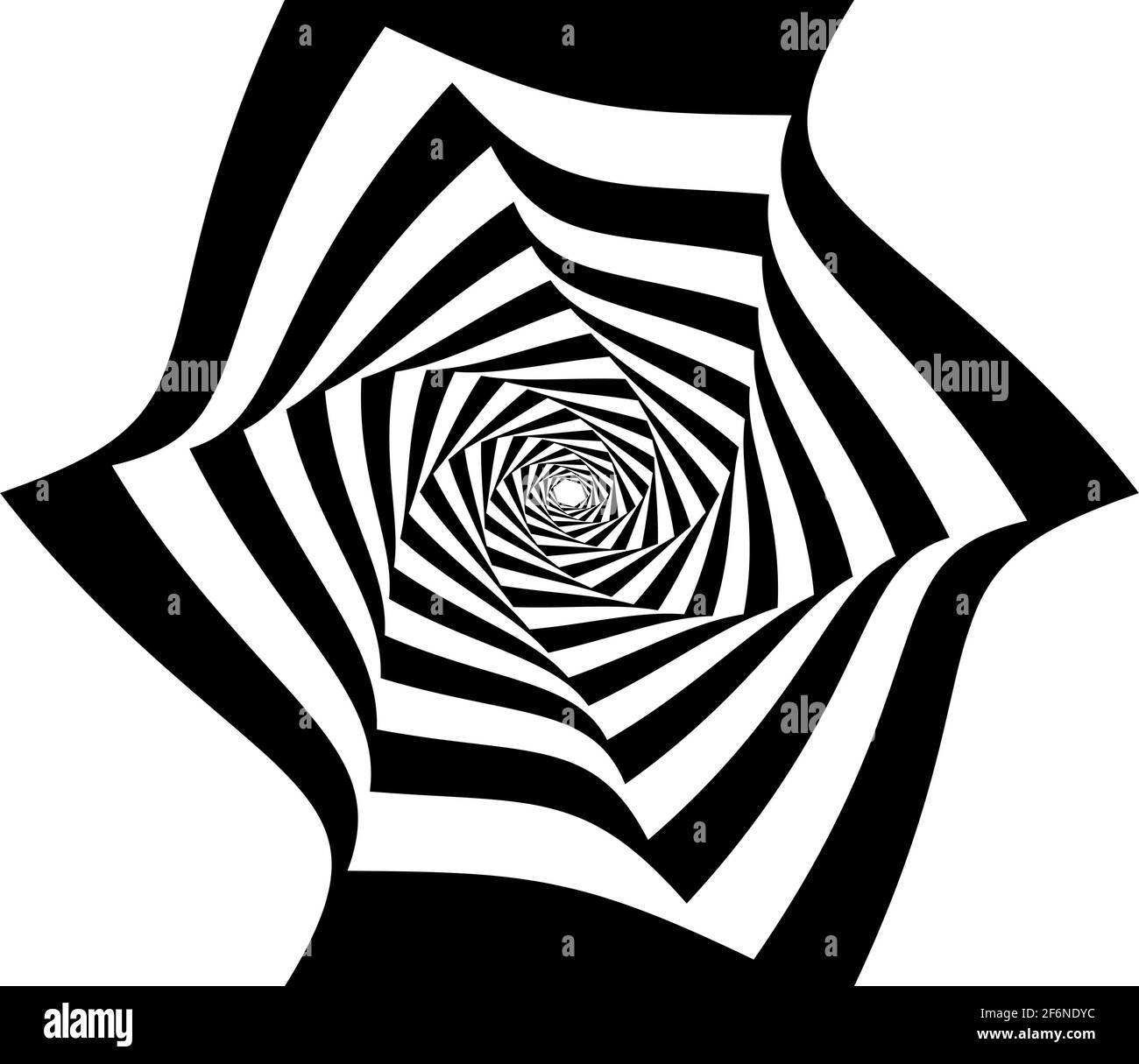 Opart, optische Kunst geometrische Illustration mit Rotation, Spirale, Wirbel, Twirl verzerren, Verformungseffekt. Radiale Hypnose, hypnotische Themen illustrati Stock Vektor