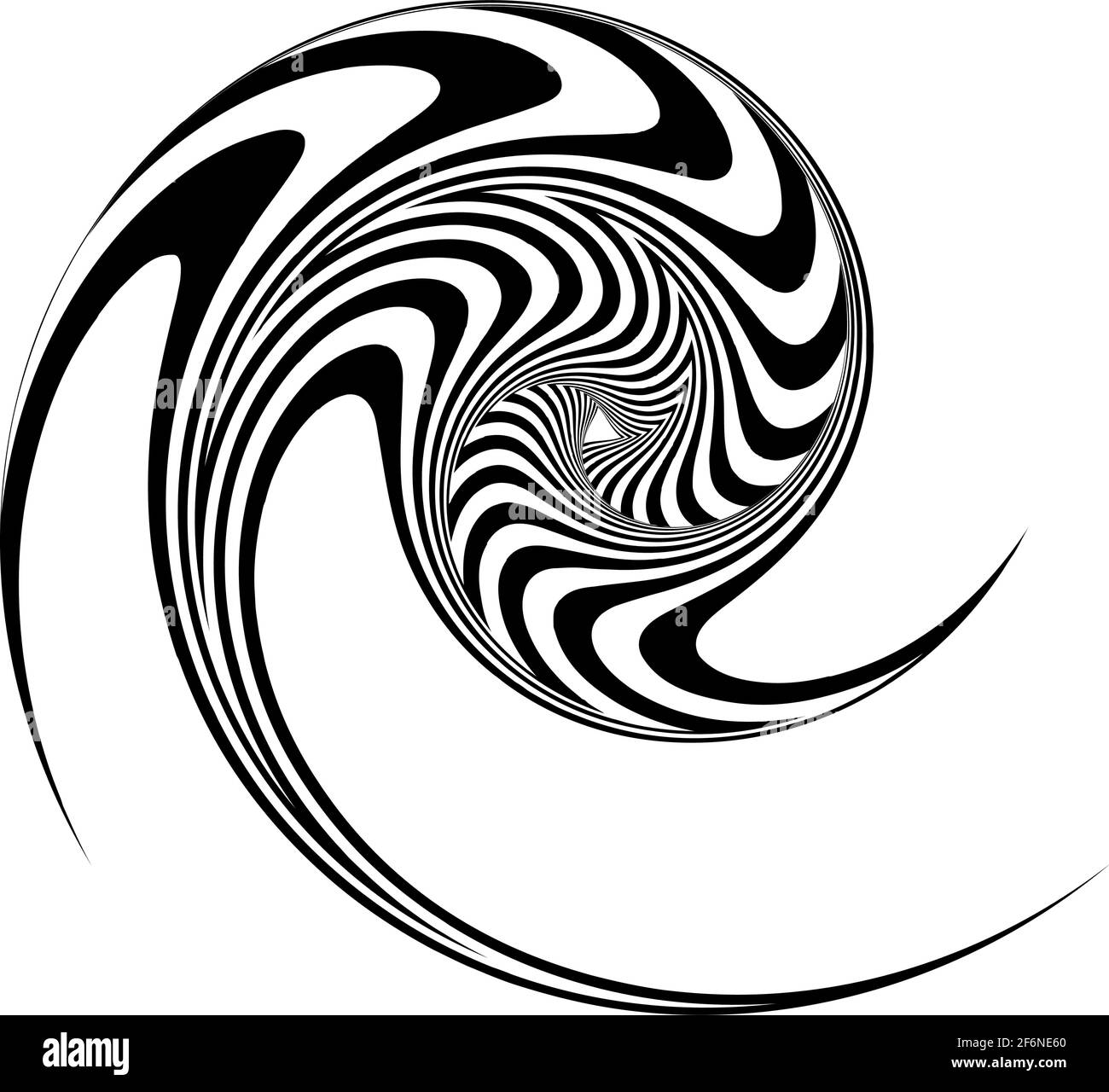 Opart, optische Kunst geometrische Illustration mit Rotation, Spirale, Wirbel, Twirl verzerren, Verformungseffekt. Radiale Hypnose, hypnotische Themen illustrati Stock Vektor