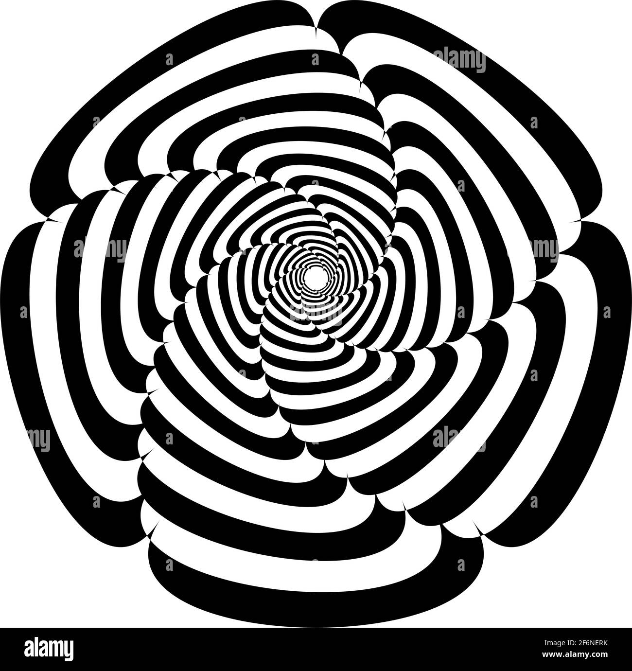 Opart, optische Kunst geometrische Illustration mit Rotation, Spirale, Wirbel, Twirl verzerren, Verformungseffekt. Radiale Hypnose, hypnotische Themen illustrati Stock Vektor
