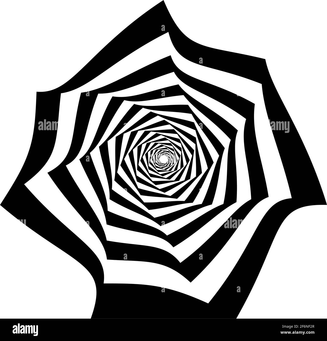 Opart, optische Kunst geometrische Illustration mit Rotation, Spirale, Wirbel, Twirl verzerren, Verformungseffekt. Radiale Hypnose, hypnotische Themen illustrati Stock Vektor