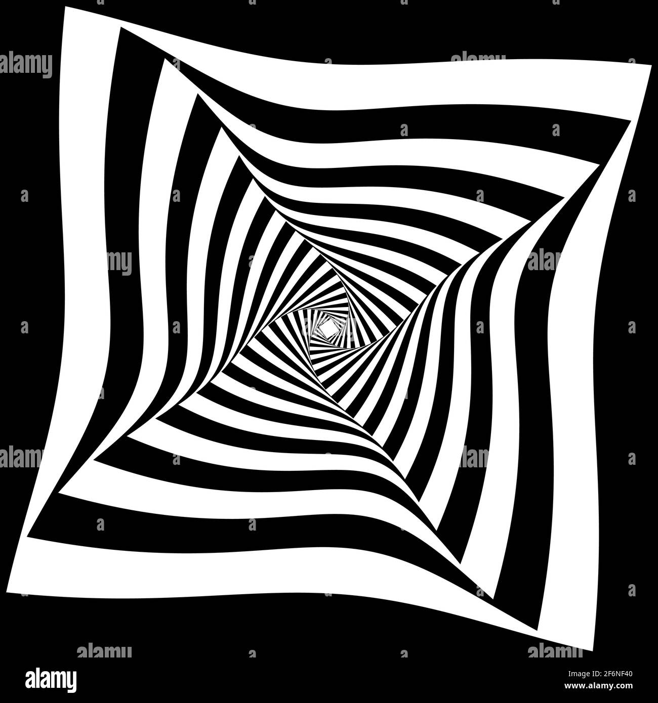 Opart, optische Kunst geometrische Illustration mit Rotation, Spirale, Wirbel, Twirl verzerren, Verformungseffekt. Radiale Hypnose, hypnotische Themen illustrati Stock Vektor