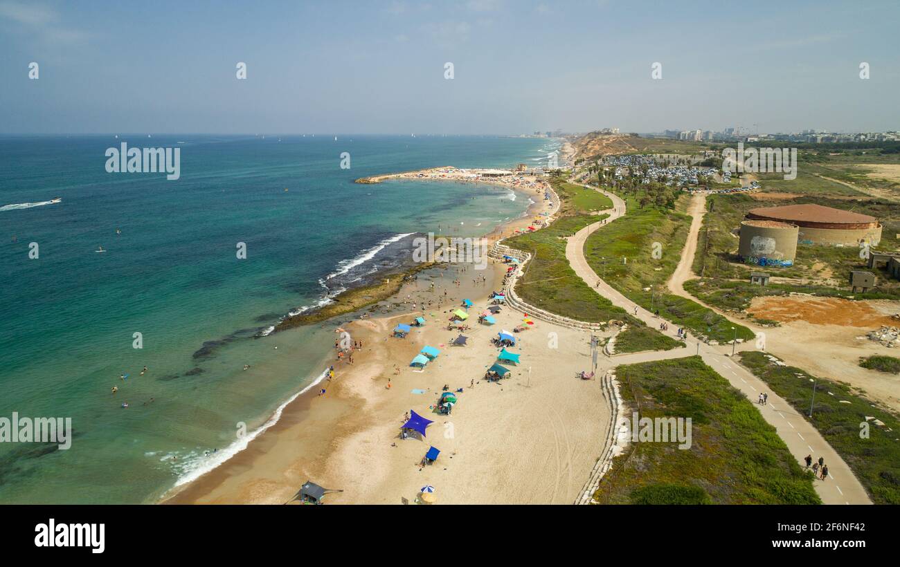 Luftaufnahmen der Küste von Herzliya, in Zentralisraelien Stockfoto