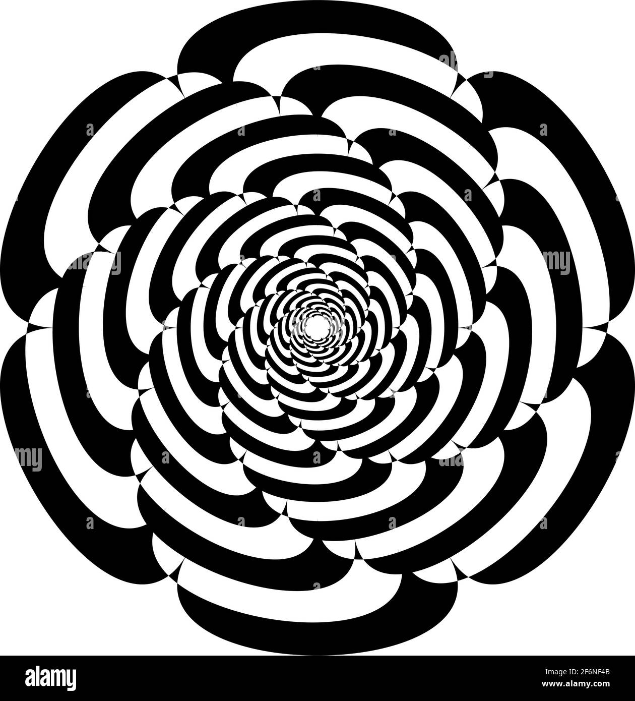 Opart, optische Kunst geometrische Illustration mit Rotation, Spirale, Wirbel, Twirl verzerren, Verformungseffekt. Radiale Hypnose, hypnotische Themen illustrati Stock Vektor